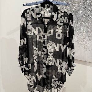 DKNY Monochrome Sheer Logo Blouse